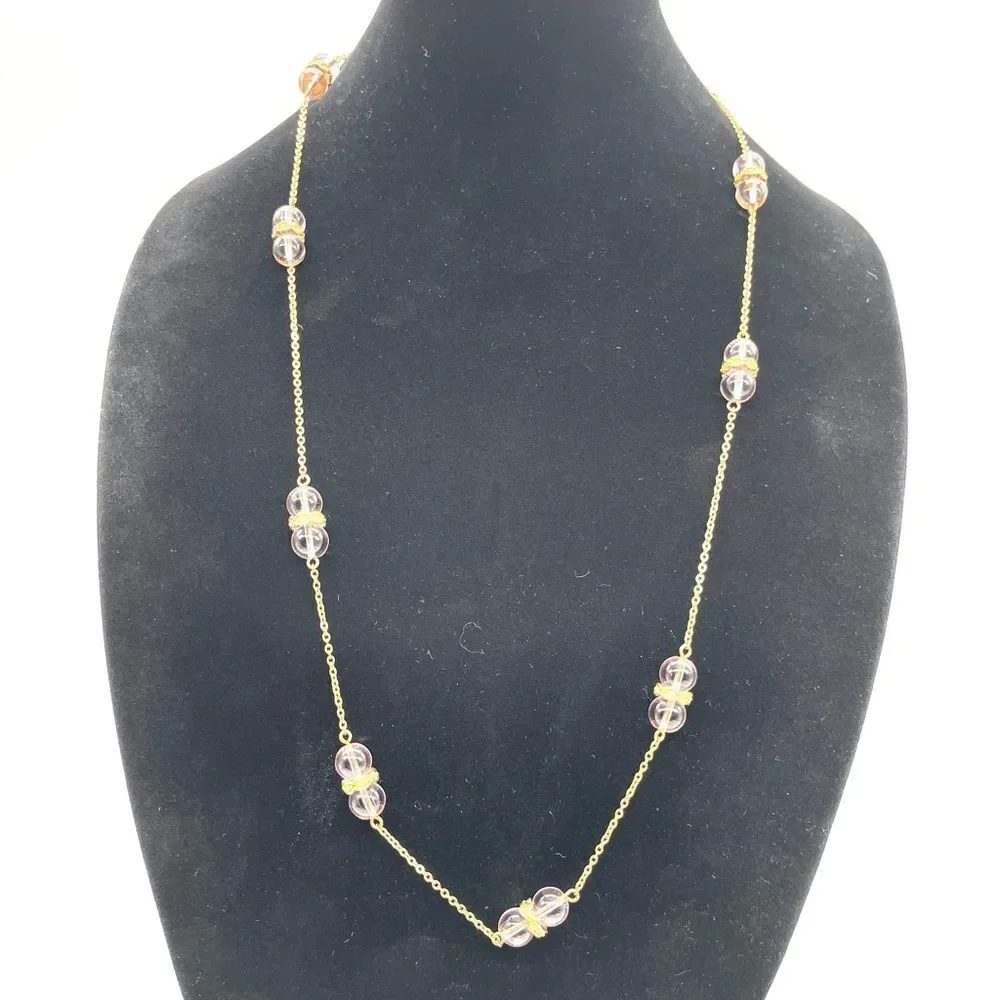 J.Crew Crystal Long Necklace in Gold Tone Chain